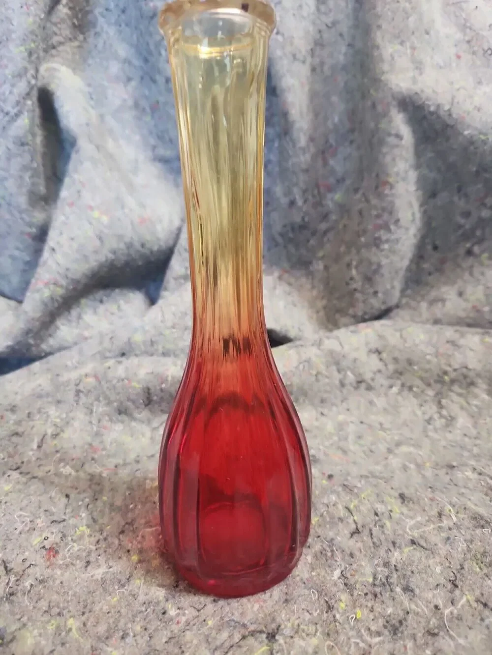 Jeannette Amberina Red Yellow Ribbed Depression Glass Bud Vase vintage